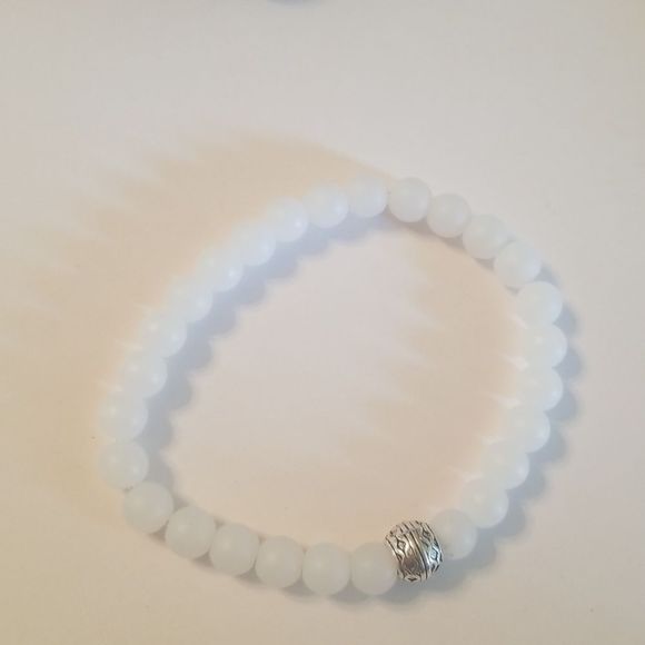 Mens 8" Transparent White Beaded Expansion Bracelet NWOT Custom W/Silverplt Bead - Picture 4 of 5